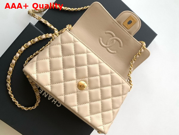 Chanel Small Flap Bag with Top Handle Beige Lambskin Gold Tone Metal AS5355 Replica