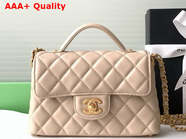 Chanel Small Flap Bag with Top Handle Beige Lambskin Gold Tone Metal AS5355 Replica