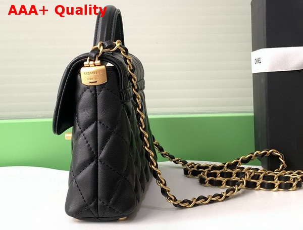 Chanel Small Flap Bag with Top Handle Black Lambskin Gold Tone Metal AS5355 Replica