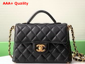 Chanel Small Flap Bag with Top Handle Black Lambskin Gold Tone Metal AS5355 Replica