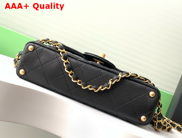 Chanel Small Flap Bag with Top Handle Black Lambskin Gold Tone Metal AS5355 Replica
