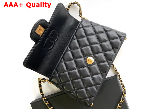 Chanel Small Flap Bag with Top Handle Black Lambskin Gold Tone Metal AS5355 Replica