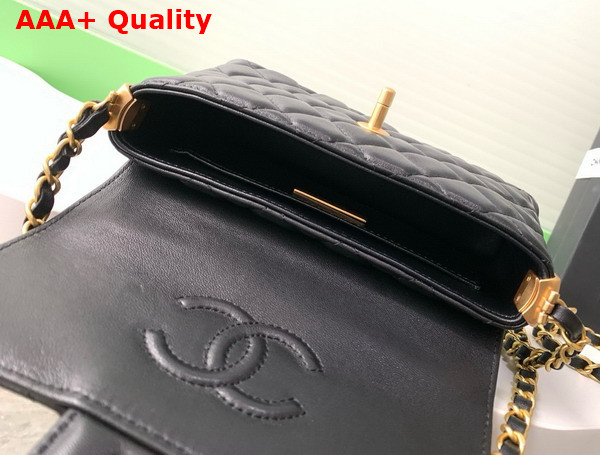 Chanel Small Flap Bag with Top Handle Black Lambskin Gold Tone Metal AS5355 Replica