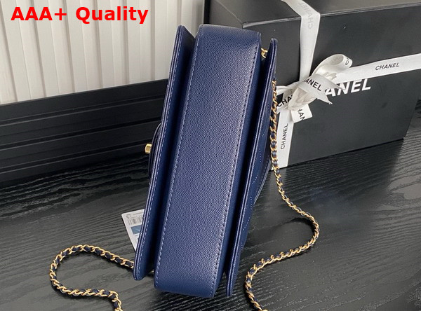 Chanel Small Flap Bag with Top Handle Grained Shiny Calfskin Gold Tone Metal Navy Blue AS5166 Replica