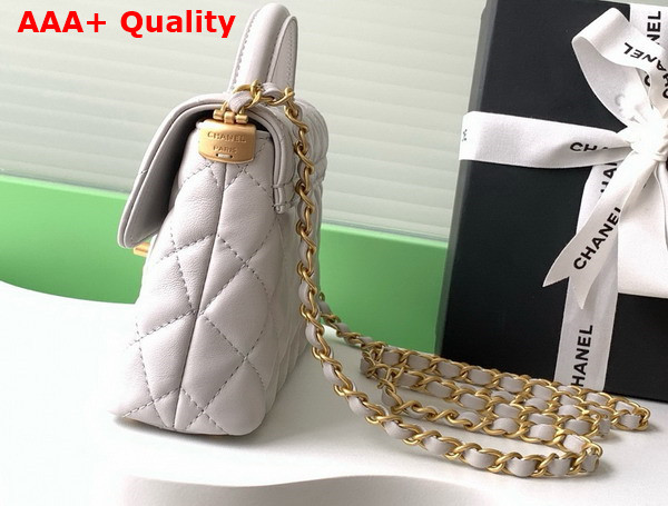Chanel Small Flap Bag with Top Handle Light Grey Lambskin Gold Tone Metal AS5355 Replica