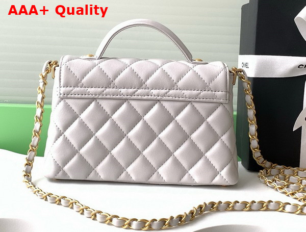 Chanel Small Flap Bag with Top Handle Light Grey Lambskin Gold Tone Metal AS5355 Replica