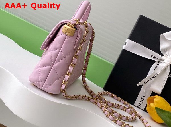 Chanel Small Flap Bag with Top Handle Light Pink Lambskin Gold Tone Metal AS5355 Replica