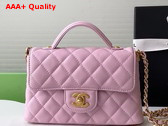 Chanel Small Flap Bag with Top Handle Light Pink Lambskin Gold Tone Metal AS5355 Replica