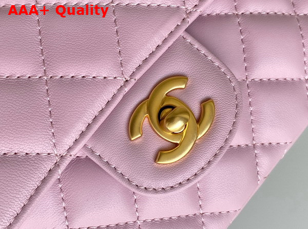 Chanel Small Flap Bag with Top Handle Light Pink Lambskin Gold Tone Metal AS5355 Replica