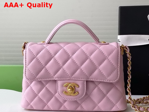 Chanel Small Flap Bag with Top Handle Light Pink Lambskin Gold Tone Metal AS5355 Replica
