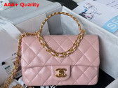 Chanel Small Flap Bag with Top Handle Pink Shiny Lambskin Gold Tone Metal AS4023 Replica