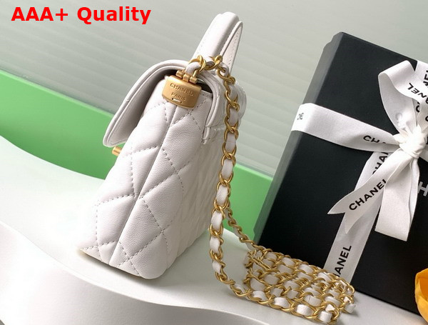 Chanel Small Flap Bag with Top Handle White Lambskin Gold Tone Metal AS5355 Replica
