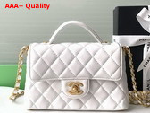 Chanel Small Flap Bag with Top Handle White Lambskin Gold Tone Metal AS5355 Replica