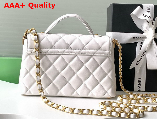 Chanel Small Flap Bag with Top Handle White Lambskin Gold Tone Metal AS5355 Replica