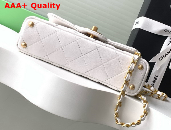Chanel Small Flap Bag with Top Handle White Lambskin Gold Tone Metal AS5355 Replica