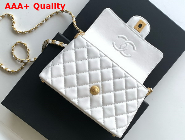 Chanel Small Flap Bag with Top Handle White Lambskin Gold Tone Metal AS5355 Replica