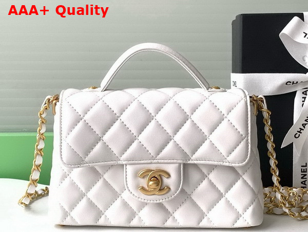 Chanel Small Flap Bag with Top Handle White Lambskin Gold Tone Metal AS5355 Replica