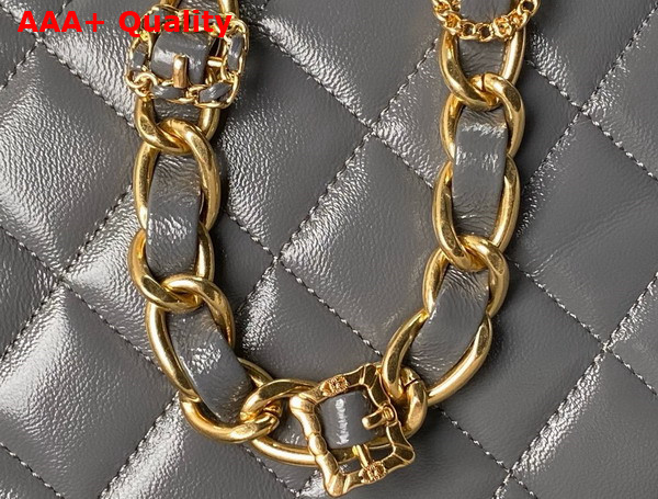 Chanel Small Flap Bag with Top Handle in Gray Shiny Lambskin Gold Tone Metal AS4993 Replica