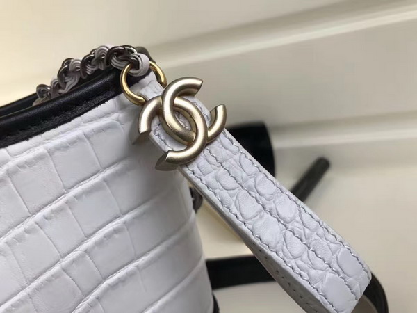 Chanel Small Gabrielle Hobo Bag in White Alligator and Black Lambskin Silver Tone and Gold Tone Metal For Sale