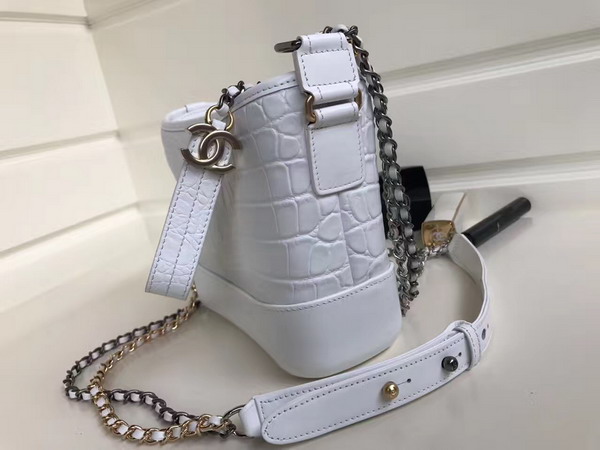Chanel Small Gabrielle Hobo Bag in White Alligator and Lambskin Silver Tone and Gold Tone Metal For Sale