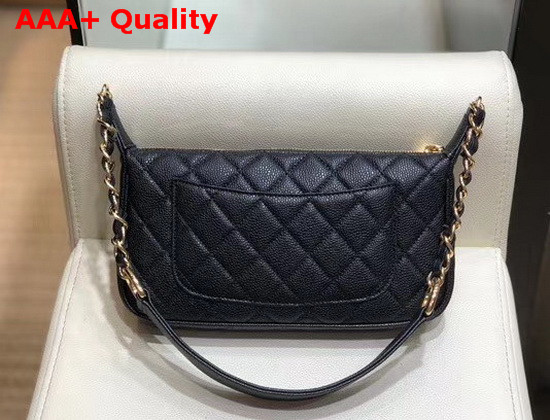 Chanel Small Hobo Bag in Black Grained Calfskin with Light Gold Metal Replica