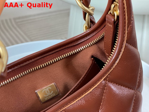 Chanel Small Hobo Bag in Brown Shiny Lambskin Gold Tone Metal AS4922 Replica