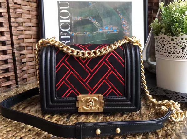 Chanel Small Le Boy Black Lambskin and Dark Red Tweed for Sale