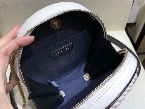 Chanel Small Round Bag Crumpled Calfskin Cotton and Gold Tone Metal AS0075 Black and White