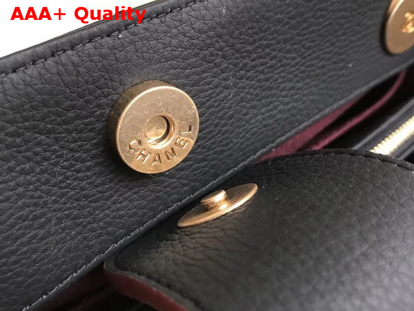 Chanel Small Shopping Bag in Black Grained Calfskin with Gold Tone Metal Replica