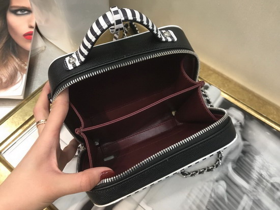 Chanel Small Vanity Case Black and White Grained Calfskin Silver Tone Metal A93342