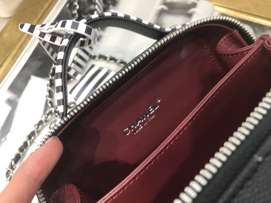 Chanel Small Vanity Case Black and White Grained Calfskin Silver Tone Metal A93342