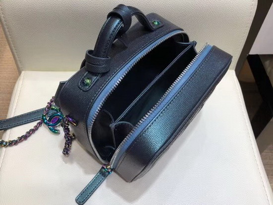 Chanel Small Vanity Case Dark Turquoise Grained Metallic Lambskin Iridescent Metal