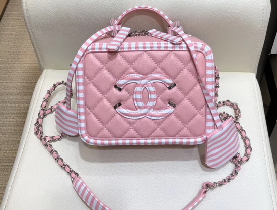 Chanel Small Vanity Case Pink and White Grained Calfskin A93342