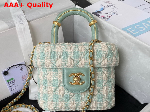 Chanel Small Vanity Case Tweed Lambskin and Gold Tone Metal Pale Blue and Milky White AS3973 Replica