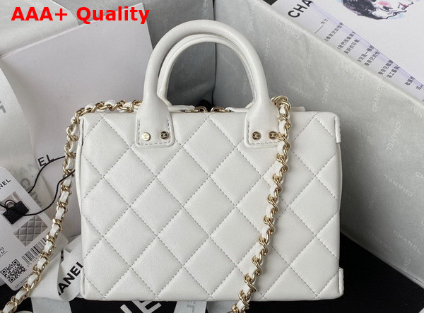 Chanel Small Vanity Case White Calfskin Gold Tone Metal AS3344 Replica