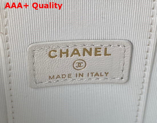 Chanel Small Vanity Case in White Lambskin with Pearl Shoulder Strap Replica