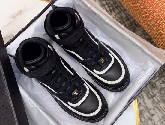 Chanel Sneaker Boot Satin Finish Lambskin Black and White