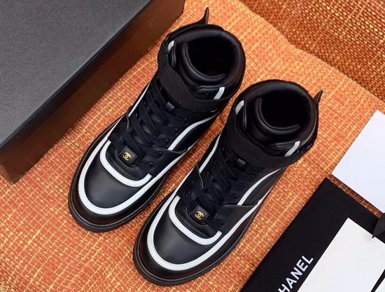 Chanel Sneaker Boot Satin Finish Lambskin Black and White