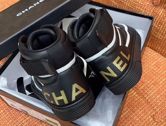 Chanel Sneaker Boot Satin Finish Lambskin Black and White