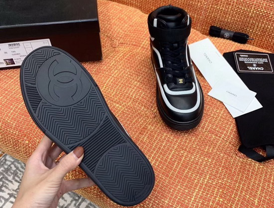 Chanel Sneaker Boot Satin Finish Lambskin Black and White