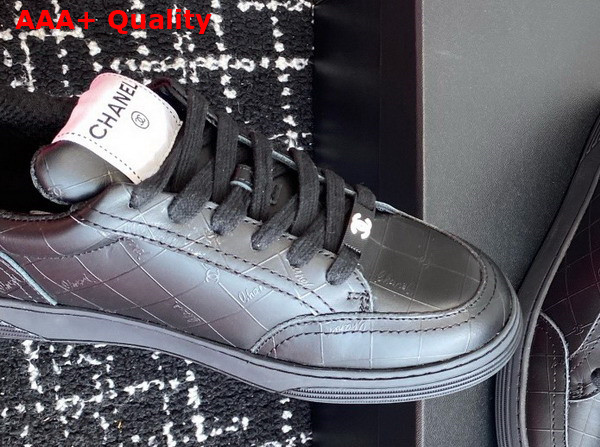 Chanel Sneaker in Black Printed Calfskin Leather Replica