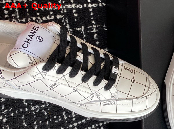 Chanel Sneaker in Printed Leather White and Black Replica