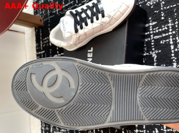 Chanel Sneaker in Printed Leather White and Black Replica