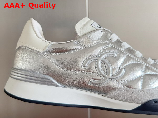 Chanel Sneaker in Silver Metallic Lambskin Replica