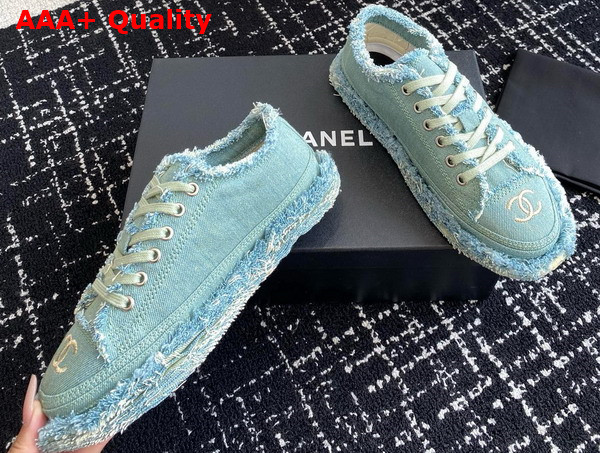 Chanel Sneaker in Turquoise Fringed Cotton Canvas with Embroideries Replica