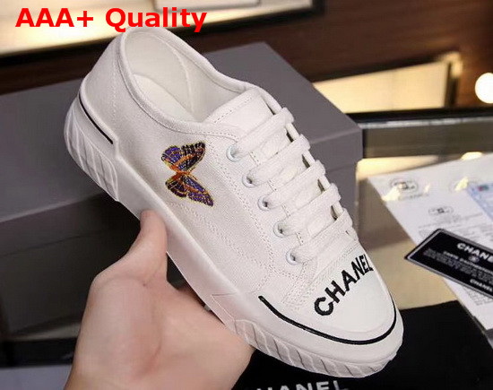 Chanel Sneaker in White Canvas with Multicolor Embroidered Butterfly Replica