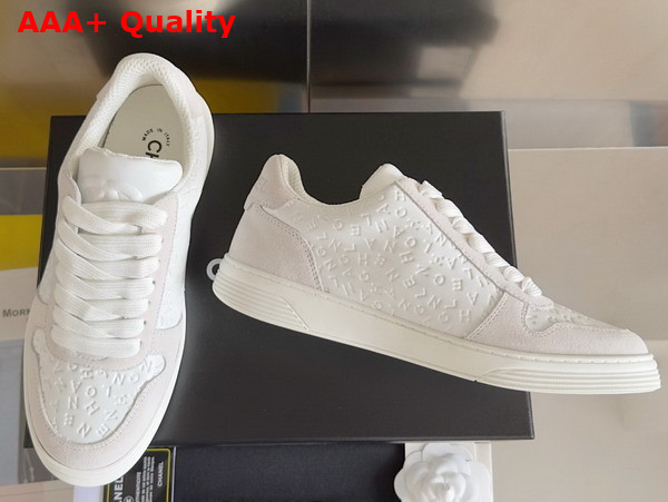Chanel Sneaker in White Signature Leather and Suede Leather Replica