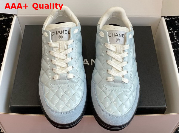Chanel Sneakers Shiny Calfskin Calfskin and Suede Calfskin Light Blue and White G45839 Replica
