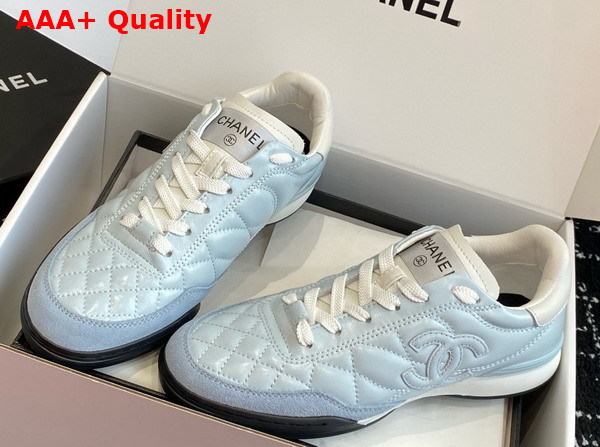 Chanel Sneakers Shiny Calfskin Calfskin and Suede Calfskin Light Blue and White G45839 Replica