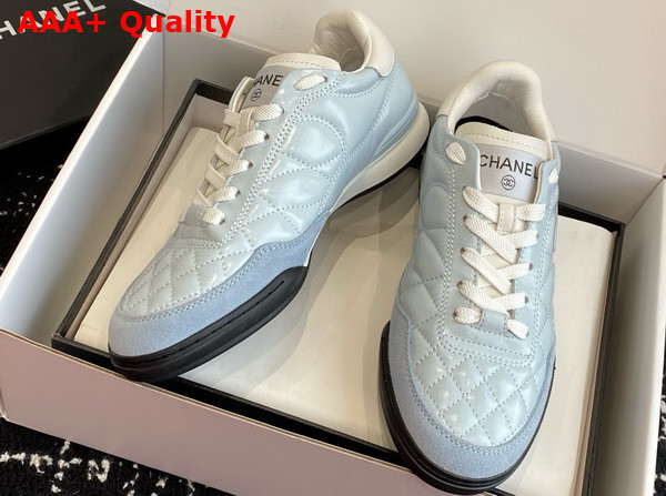 Chanel Sneakers Shiny Calfskin Calfskin and Suede Calfskin Light Blue and White G45839 Replica